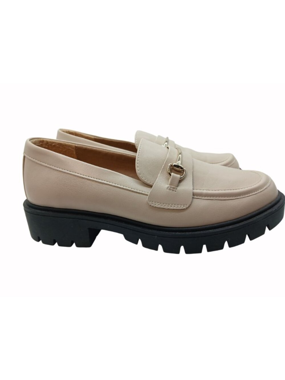 Esprit Womens Alina Beige Loafers Shoes Gold Horsebit Buckle Chunky Soles Size 9 - Picture 3 of 11